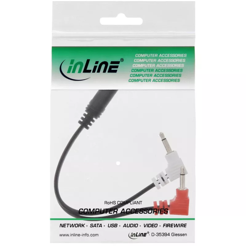 InLine Audio Plane headphone adpter cable, 2x 3.5mm M to 3.5mm F 3pin, 0.15m