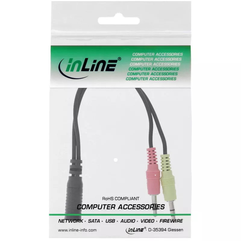 InLine Audio Headset adpter cable, 2x 3.5mm M to 3.5mm F 4pin, OMTP, 0.15m