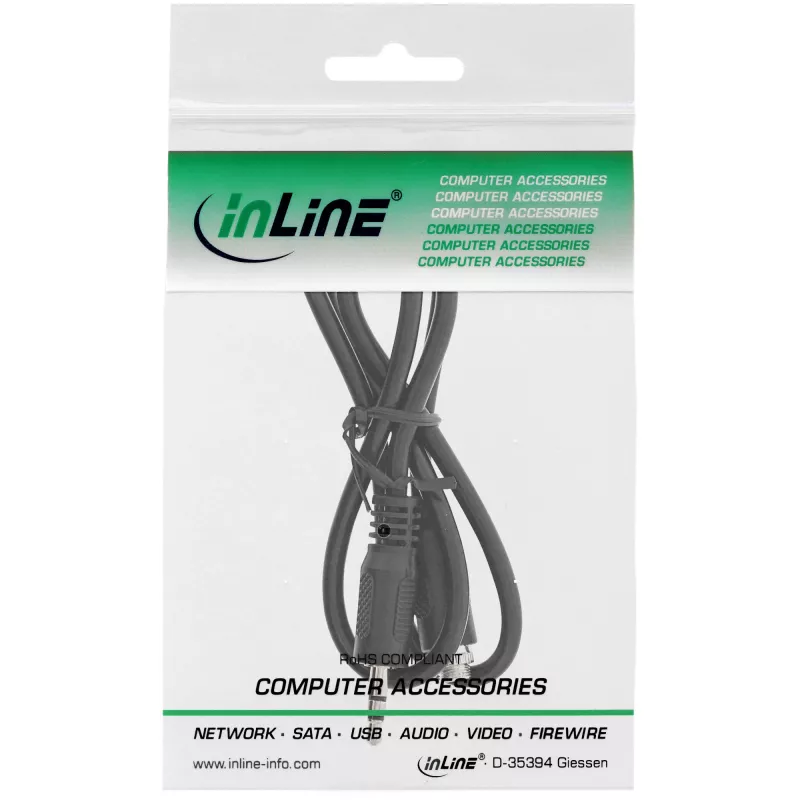 InLine Audio adapter cable, 3.5mm Stereo male/female with thread , 0.6m