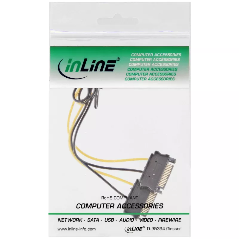 InLine Power adaptor cable, 2x SATA male / 8pin PCI-Express male, 0.15m