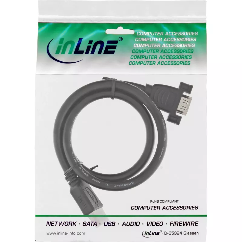 HDMI 4K2K Adapter Type A male / A female with flange 0.6m InLine 17500B