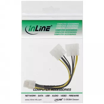 InLine Power adaptor cable, 2x 5.25 inch male / 8pin PCI-Express male, 0.15m