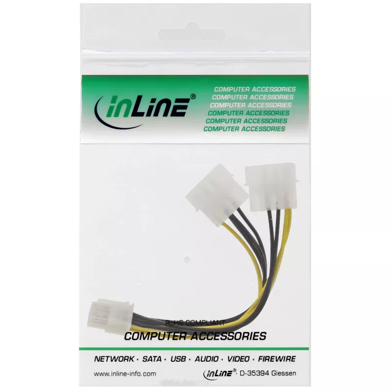 InLine Power adaptor cable, 2x 5.25 inch male / 8pin PCI-Express male, 0.15m