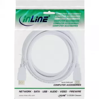 InLine High Speed HDMI Cable with Ethernet, M/M, white, golden contacts, 2m