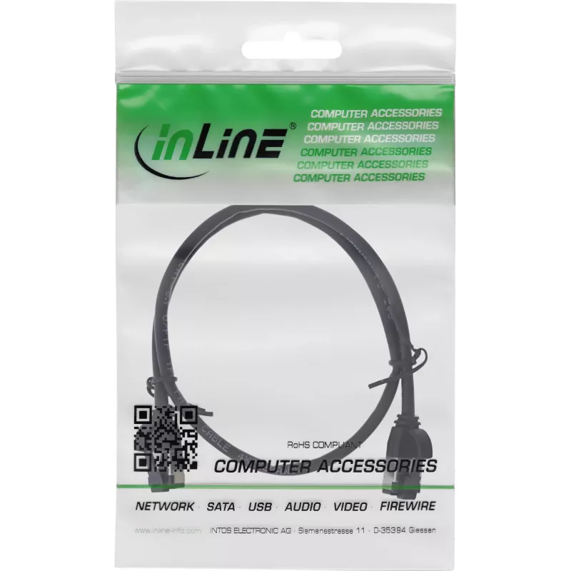 InLine Patch cable slim, U/FTP, Cat.8.1, TPE halogen-free, black 0.3m
