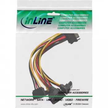 InLine SATA Power 1 to 4 Cable female / 4x SATA male angled with latches 0.15m