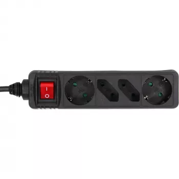 InLine Socket strip, 4-way, 2x CEE7/3 + 2x Euro CEE 7/16, black, 3m