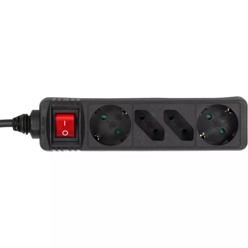 InLine Socket strip, 4-way, 2x CEE7/3 + 2x Euro CEE 7/16, black, 3m
