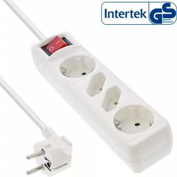 InLine Socket strip, 4-way, 2x CEE7/3 + 2x Euro CEE 7/16, white, 1.5m