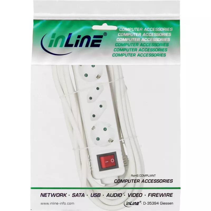 InLine Socket strip, 4-way, 2x CEE7/3 + 2x Euro CEE 7/16, white, 1.5m