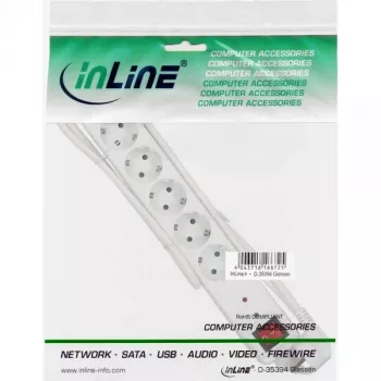 InLine Socket strip CEE 7/3, 6-way, overvoltage protection, switch, white