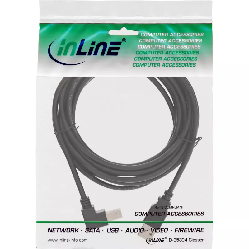 InLine USB 2.0 Cable down angled Type A male / B male, black, 3m