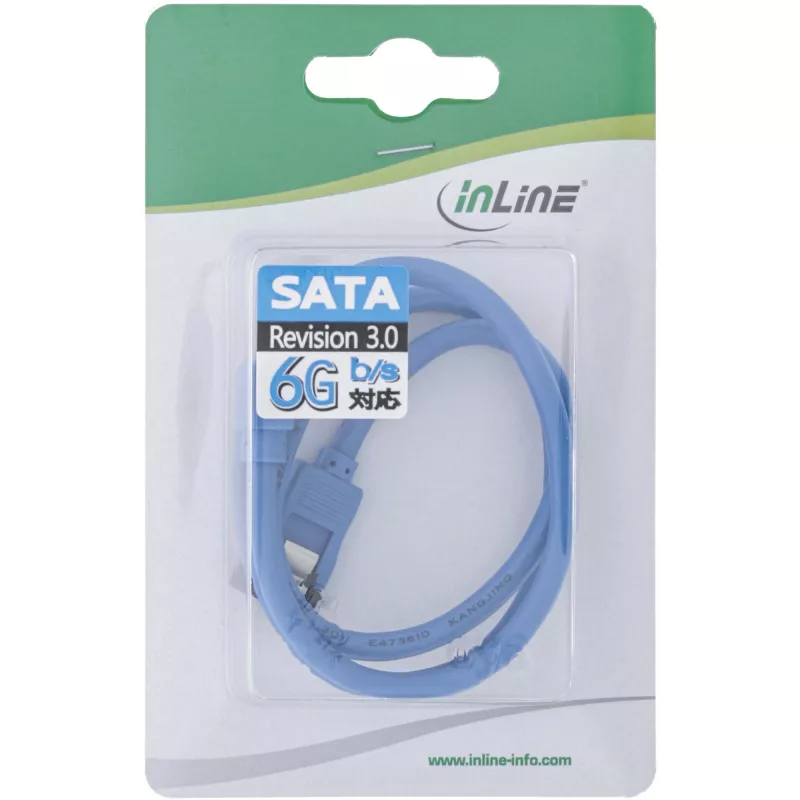 InLine SATA 6Gb/s Round Cable blue angled 90° with latches 0.3m