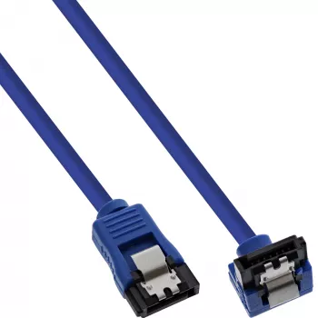 InLine SATA 6Gb/s Round Cable blue angled 90° with latches 0.15m