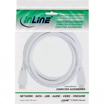 InLine High Speed HDMI Cable with Ethernet, M/M, white, golden contacts, 3m