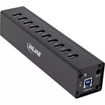 InLine USB 3.0 10 Port Hub Aluminium Case with 4A Power Supply, black