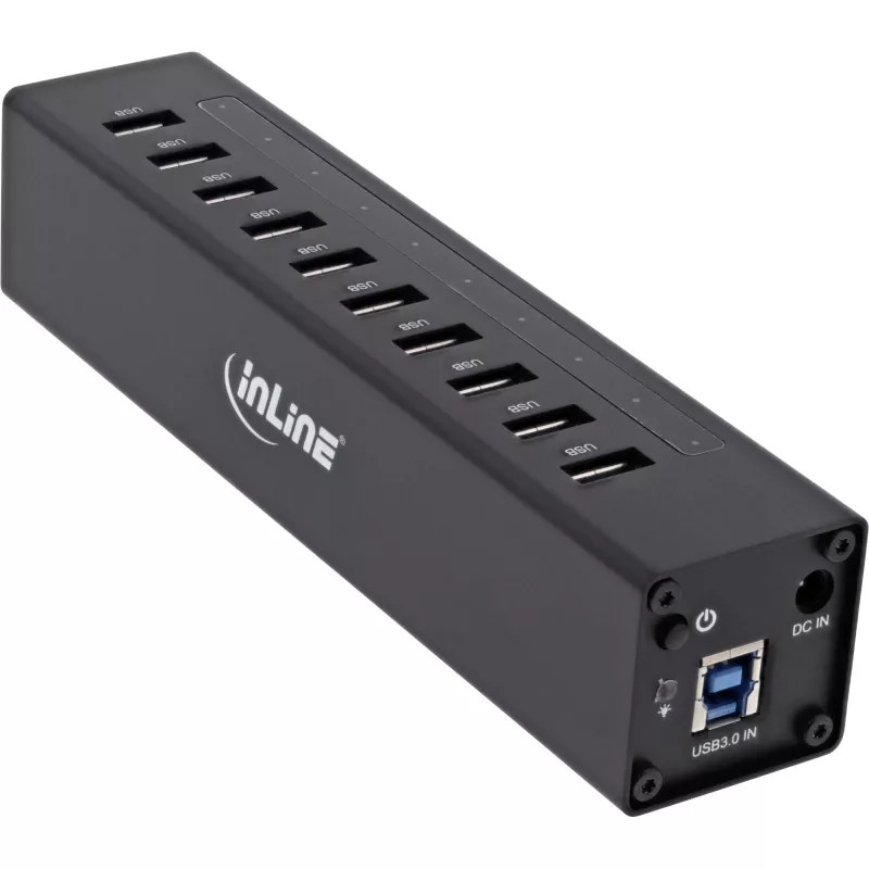 InLine USB 3.0 10 Port Hub Aluminium Case with 4A Power Supply, black