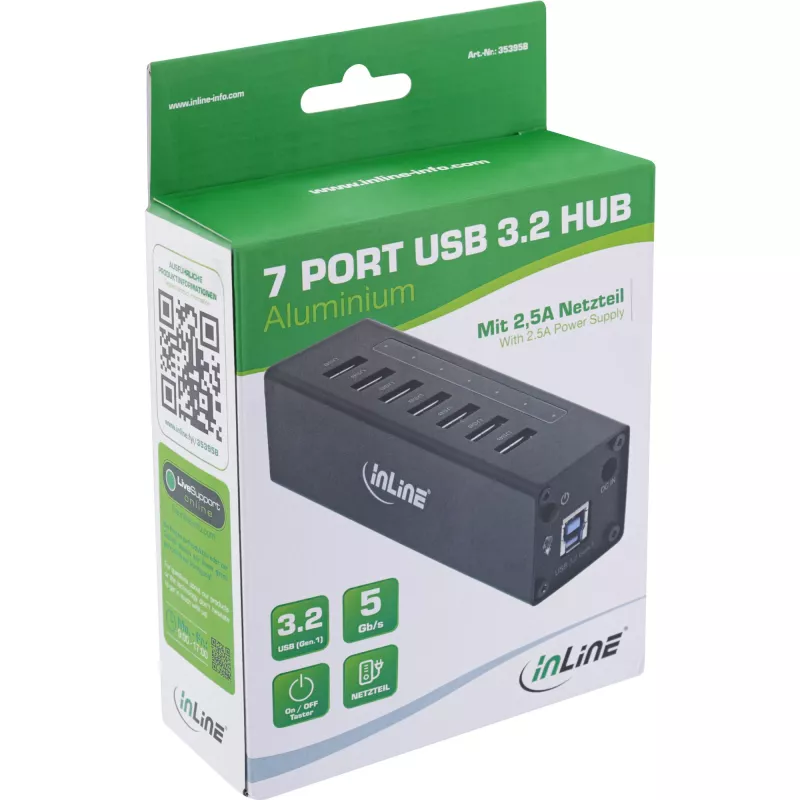 InLine USB 3.0 Hub, 7 port, aluminium case, with 2.5A power supply