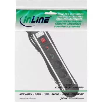 InLine Socket Strip, Aluminum, 6-way with protection, switch, 1.5m