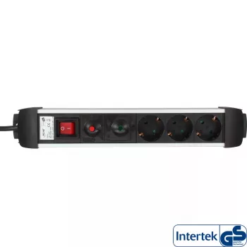 InLine Socket Strip, Aluminum, 6-way with protection, switch, 1.5m