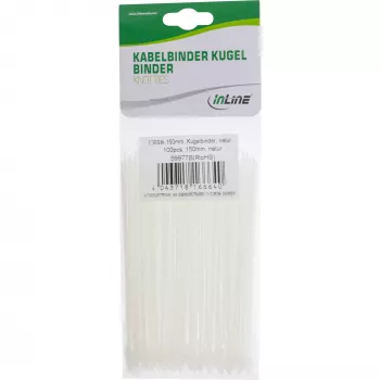 Cable ties InLine 150 mm white, pack of 100 — length 150mm, nylon fasteners