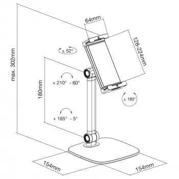 InLine Tablet desk holder with stand, up to 12.9 inch, black