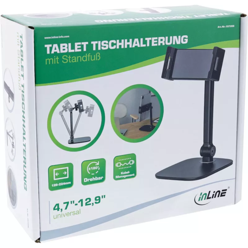 InLine Tablet desk holder with stand, up to 12.9 inch, black