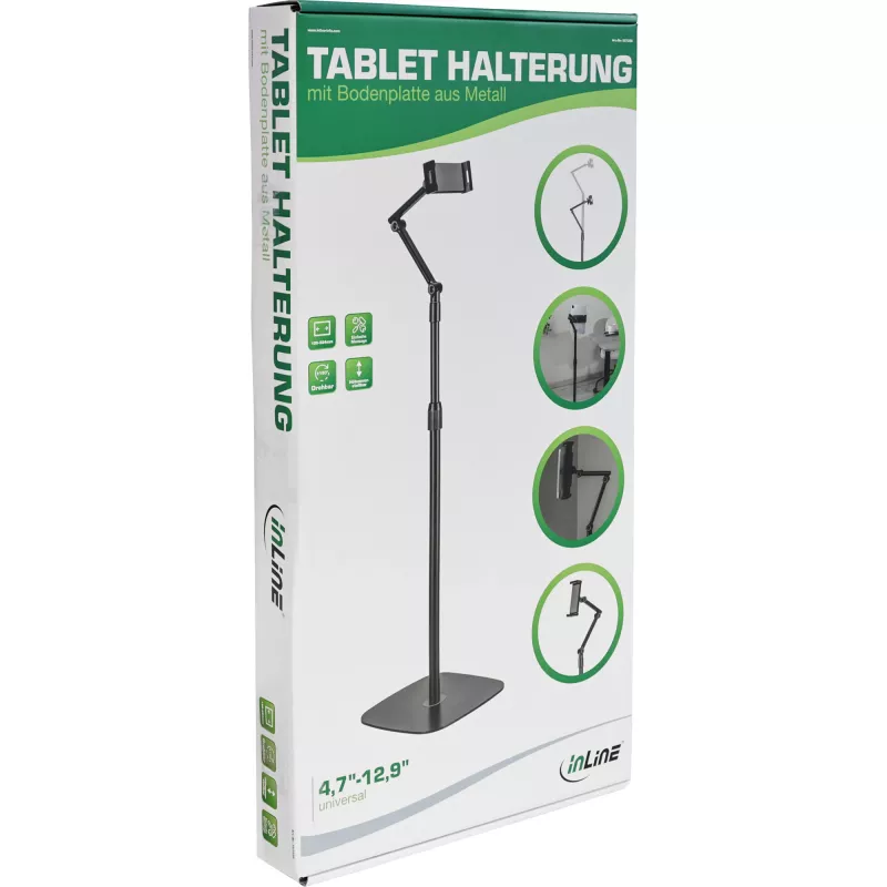 InLine Tablet holder with metal base plate, up to 12.9 inch, black
