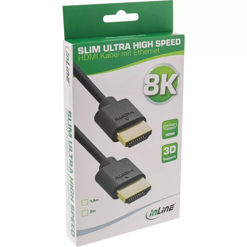 InLine Slim Ultra High Speed HDMI Cable M/M 8K4K gold plated black 1.5m