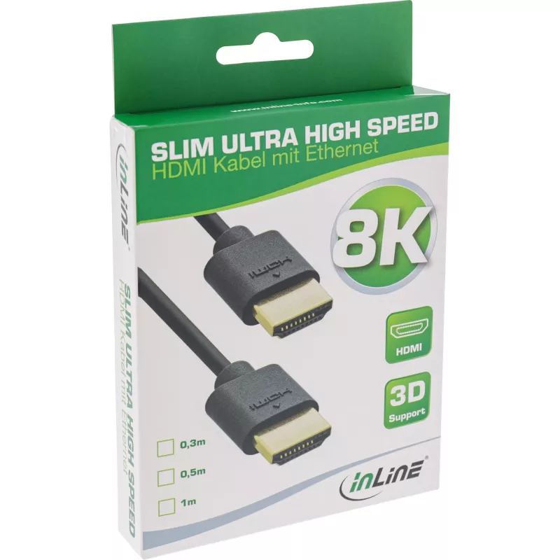 InLine Slim Ultra High Speed HDMI Cable M/M 8K4K gold plated black 0.3m
