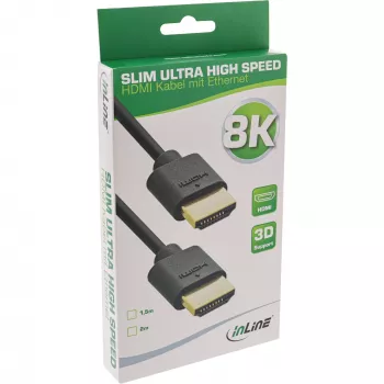 InLine Slim Ultra High Speed HDMI Cable M/M 8K4K gold plated black 2m