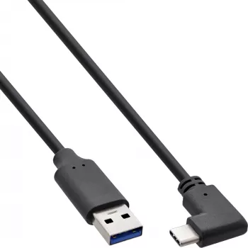 InLine USB 3.2 cable, USB-C male angled to USB-A male, black, 1m