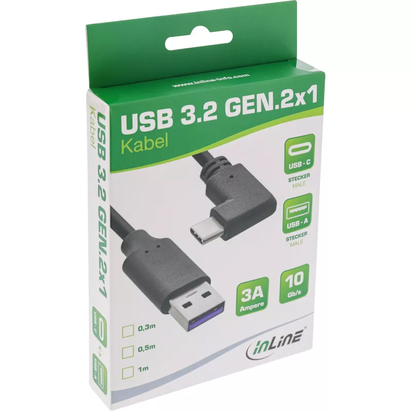 InLine USB 3.2 cable, USB-C male angled to USB-A male, black, 1m