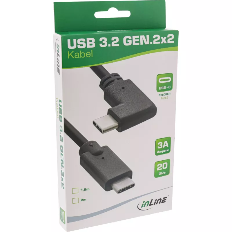InLine USB 3.2 Gen.2 cable, USB-C male/male angled, black, 1.5m