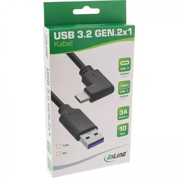 InLine USB 3.2 cable, USB-C male angled to USB-A male, black, 1.5m