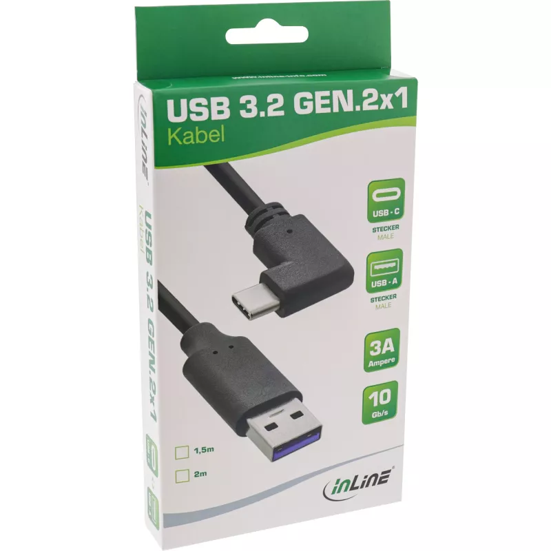 InLine USB 3.2 cable, USB-C male angled to USB-A male, black, 1.5m