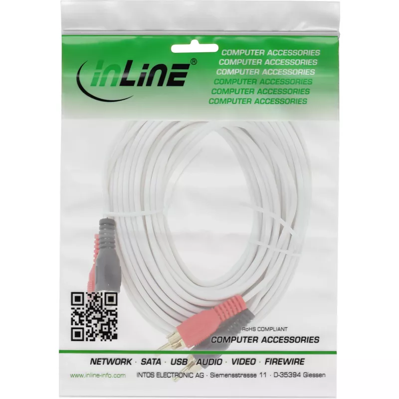 InLine RCA Cable 2x RCA male / male gold plated 10m, Male, 2 x RCA, Male, 10 m, White
