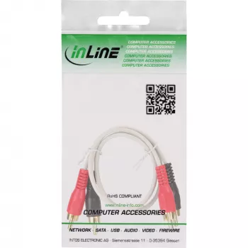 InLine RCA Cable 2x RCA male / male gold plated 0.5m, Male, 2 x RCA, Male, 0.5 m, White