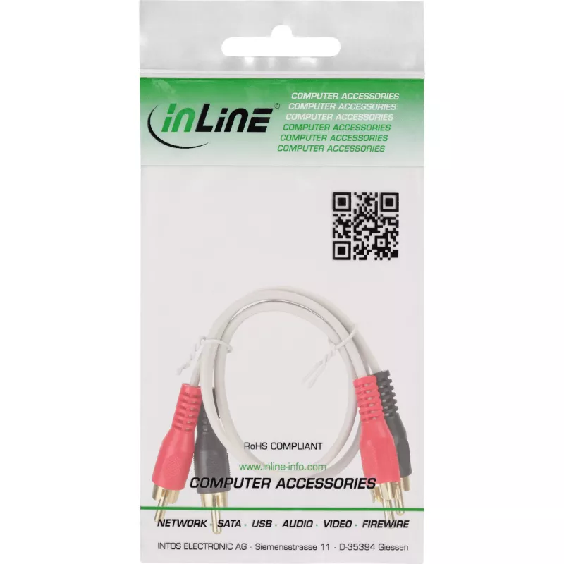 InLine RCA Cable 2x RCA male / male gold plated 1m, Male, 2 x RCA, Male, 1 m, White
