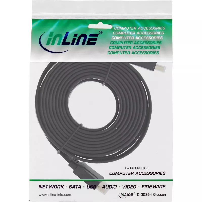 InLine HDMI Flat Cable High Speed Cable with Ethernet gold plated black 3m