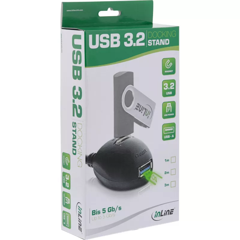InLine USB 3.2 Gen.1 Cable USB Type A M / A F + Power, with Stand, black, 3m