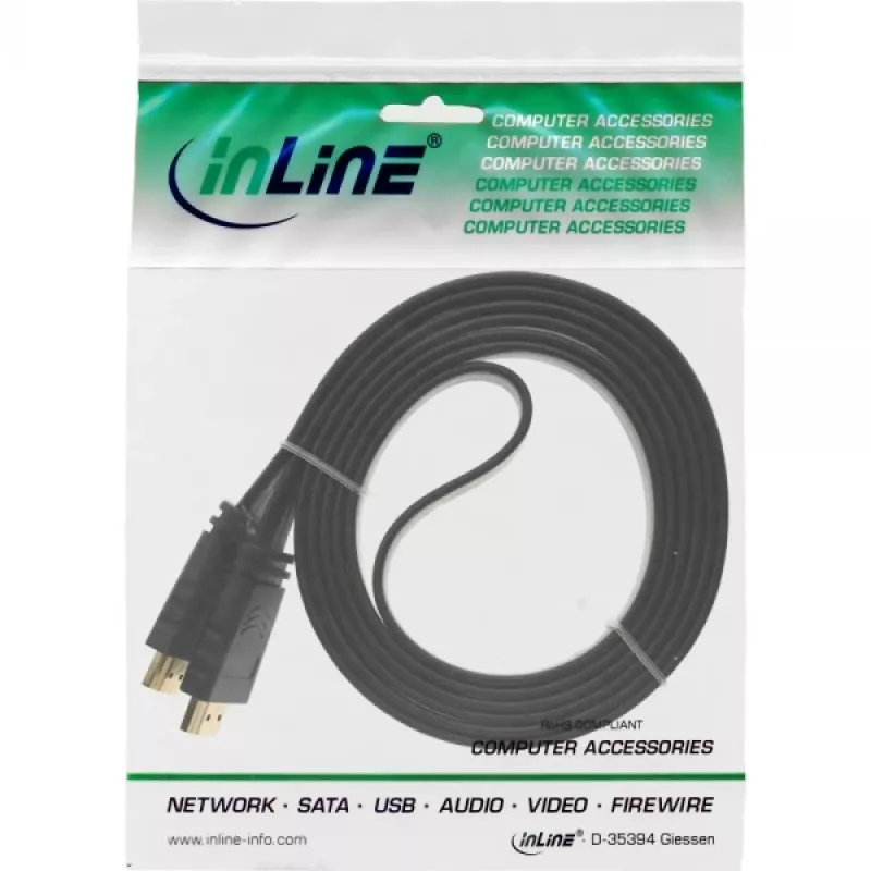 InLine HDMI Flat Cable High Speed Cable with Ethernet gold plated black 2m