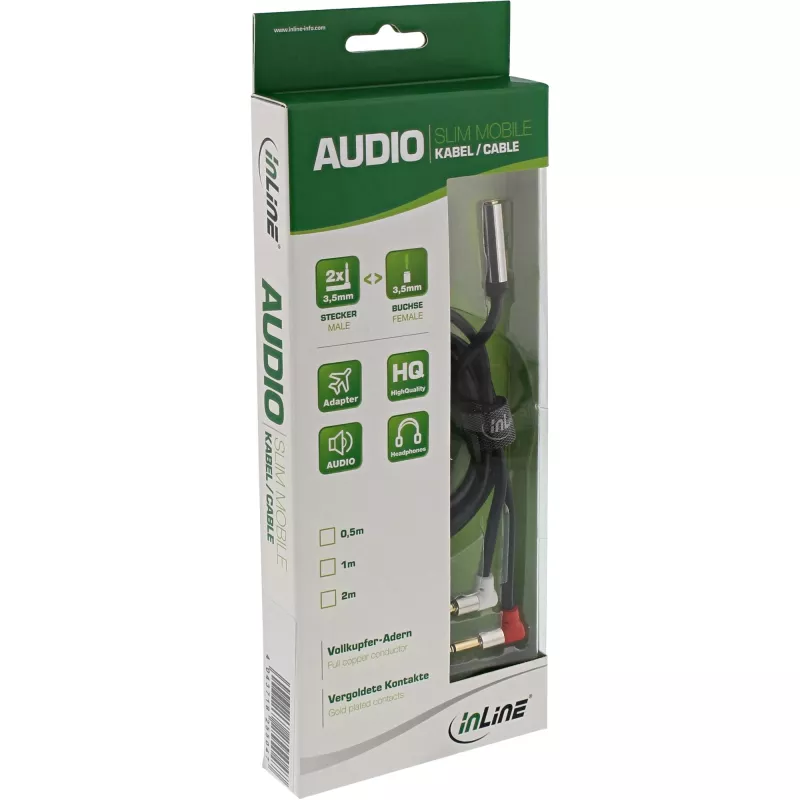 InLine Slim Audio airplane-seat cable 2x 3.5mm M to 1x F, 1m