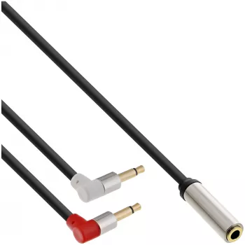 InLine Slim Audio airplane-seat cable 2x 3.5mm M to 1x F, 2m