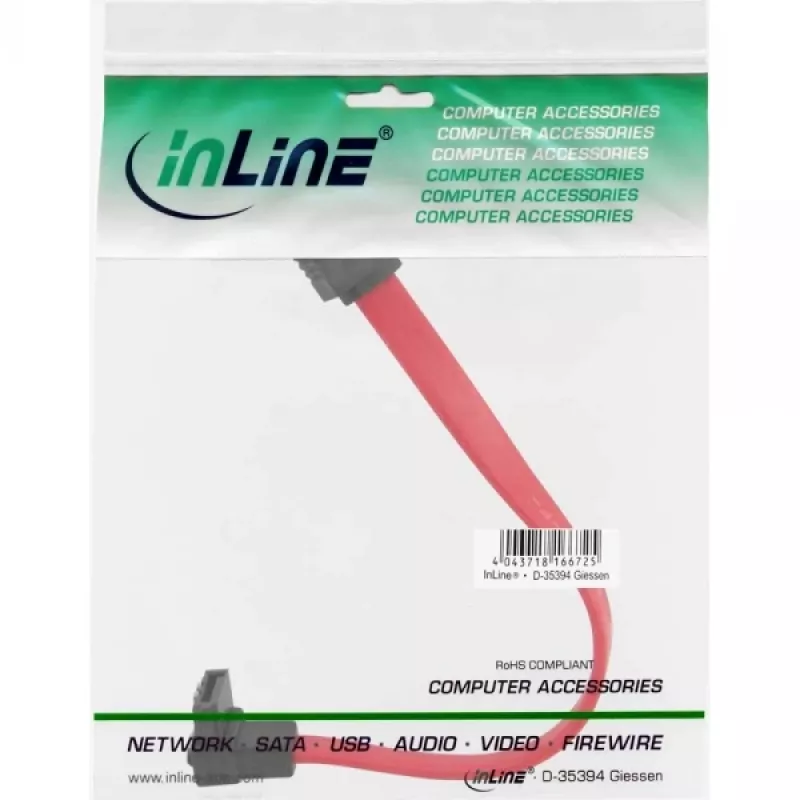 InLine SATA Cable for 150 / 300 / 600 S-ATA links angled with latches 90° 0.15m