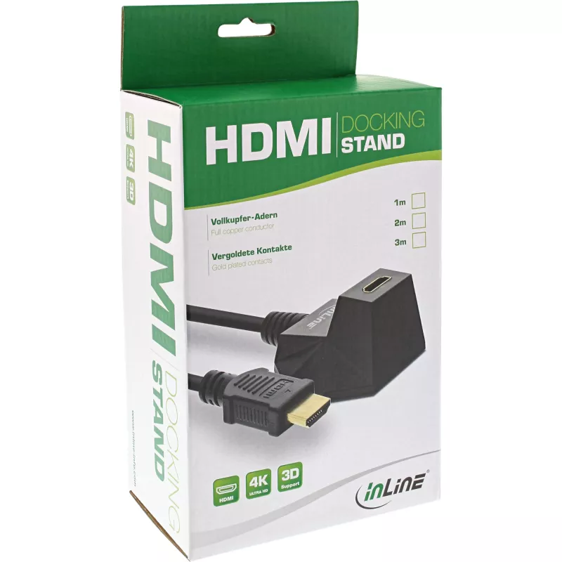 InLine HDMI Station, HS HDMI Cable w/Ethernet, M/F, black, golden contacts, 1m