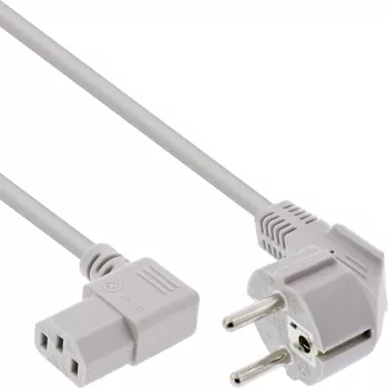 InLine Power cable, CEE 7/7 angled / 3pin IEC C13 angled, grey, 0.5m