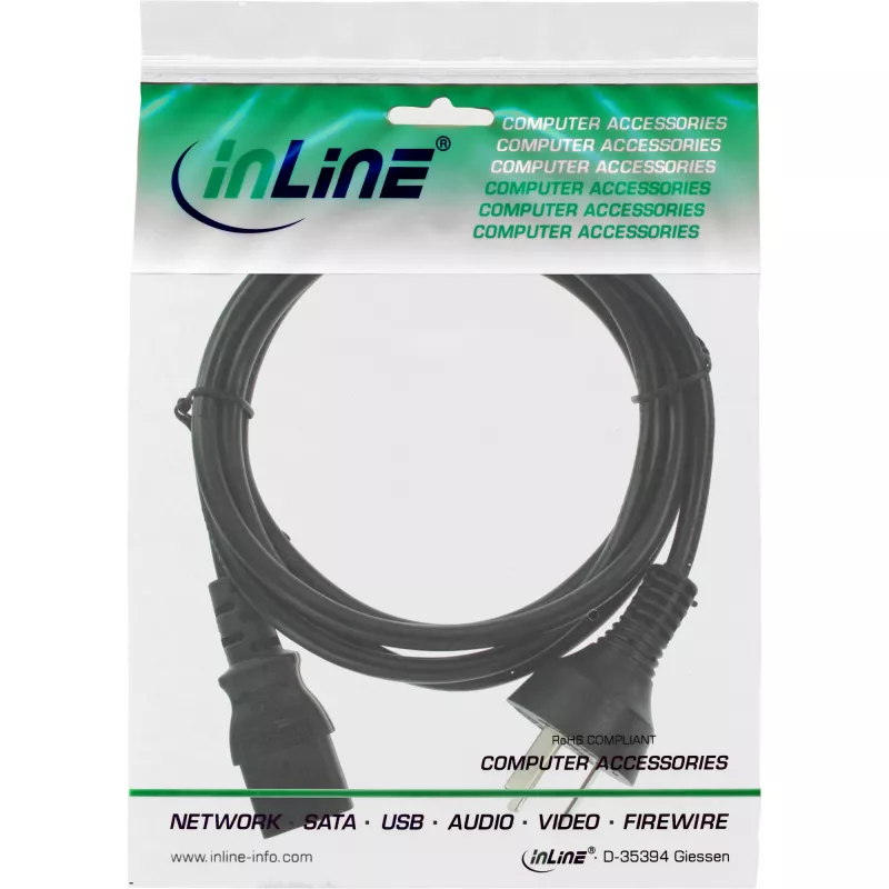 InLine power cable, China male / 3pin IEC C13 male, 0.5m
