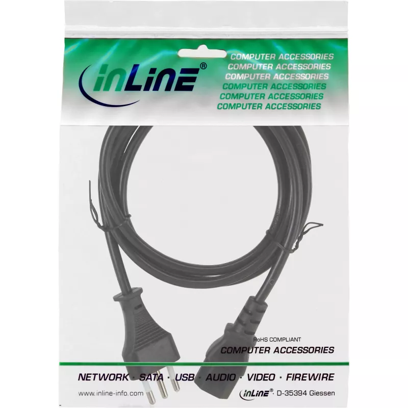 Power cable InLine Italy (CEE 7/7) to 3‑pin IEC C13, 0.5 m, 250 V 10 A