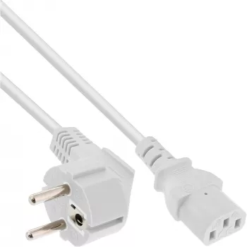 InLine power cable, CEE 7/7 angled / 3pin IEC C13 male, white, 0.5m